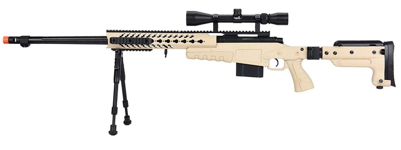 WellFire MB4418-3 Bolt Action Airsoft Sniper Rifle w/ Scope & Bipod, Tan