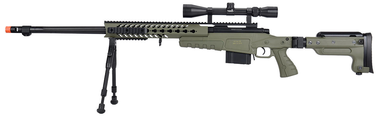 Wellfire MB4418-3 Bolt Action Airsoft Sniper Rifle with Scope & Bipod, OD Green