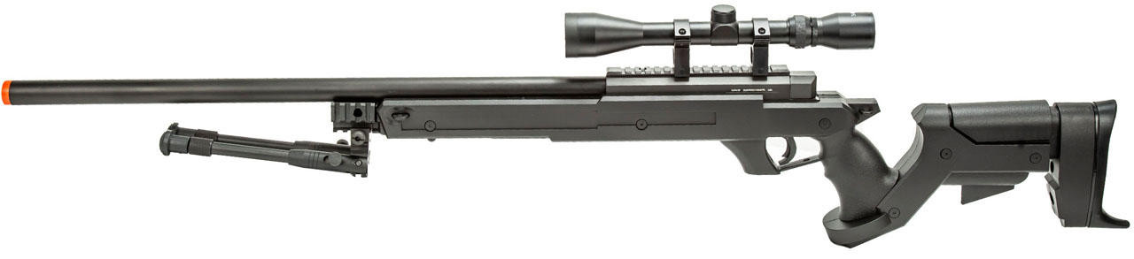 WellFire MBG22BAB Bolt Action Gas Powered Airsoft Sniper Rifle w/ Scope and Bipod, Black