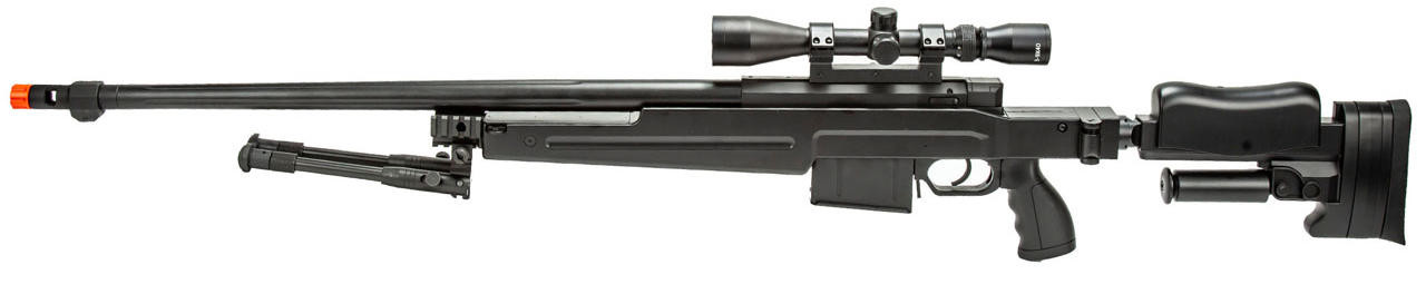WellFire MBG86B Bolt Action Gas Powered Airsoft Sniper Rifle w/ Scope and Bipod, Black