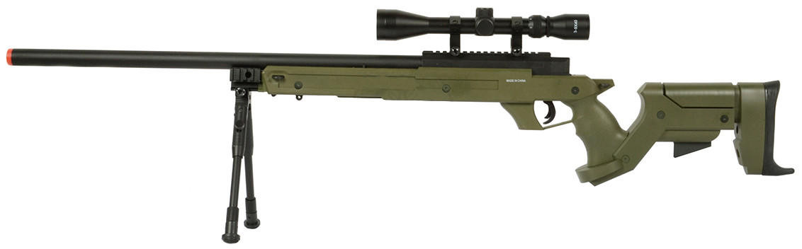 Wellfire SR22 Bolt Action Airsoft Sniper Rifle w/ Scope and Bipod, OD Green