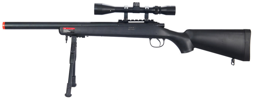 Wellfire VSR-10 Bolt Action Airsoft Rifle w/ Scope & Bipod, Black