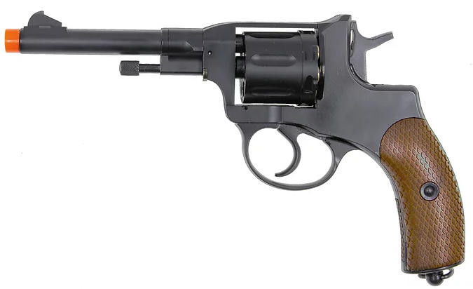 WG Full Metal Nagant M1895 Revolver CO2 Non-Blowback Airsoft Pistol, Black/Wood