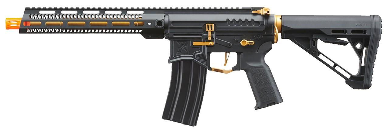 Zion Arms R15 Mod 1 Long Rail Airsoft Rifle with Delta Stock, Black/Gold