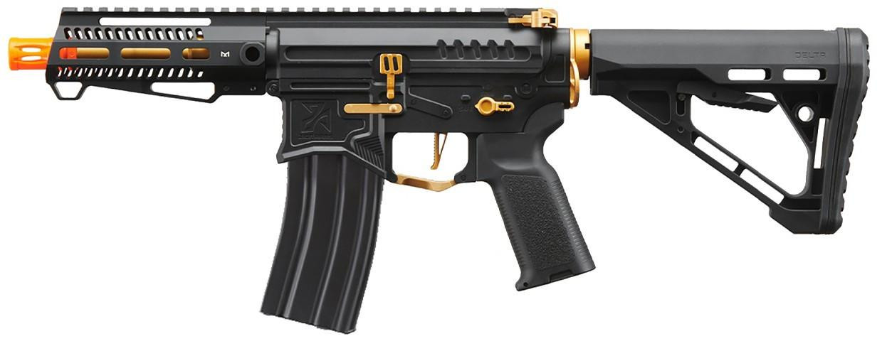Zion Arms R15 Mod 1 Short Barrel Airsoft Rifle with Delta Stock, Black/Gold