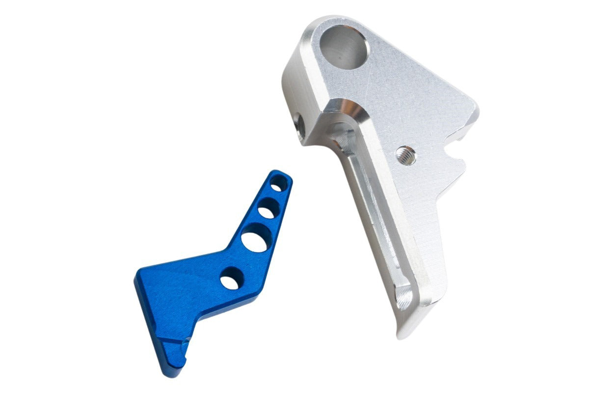 Revanchist Silver Flat Trigger w/ Blue Trigger Safety For VFC Walther PDP GBB Airsoft