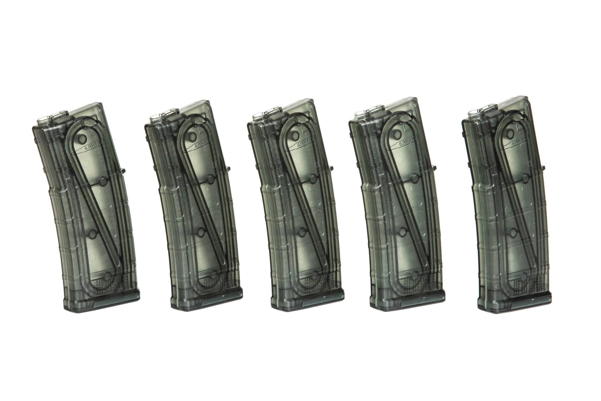 Set of 5 Mid-Cap 130 BB Magazines for M4/M16, Transparent